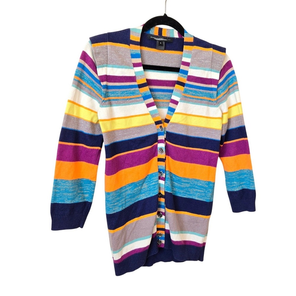 Marc by Marc Jacobs Striped Cotton Cashmere Metallic Cardigan Twilight Small